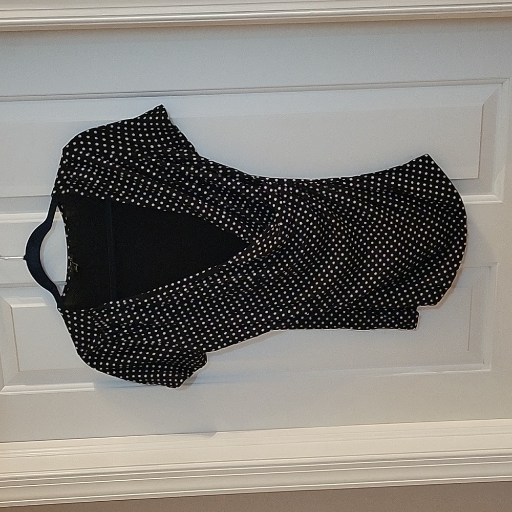 Talbots black with white polka dots drape top small